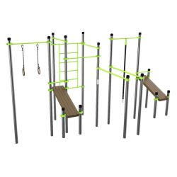 Воркаут (3 турника, 2 скамьи для пресса, брусья, швед. стенка, кольца, канат) ZAVODSPORTA W261