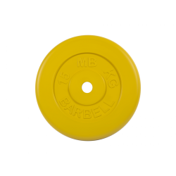 Диск обрезиненный 15кг, d=26мм (желтый) MB Barbell MB-PltC26-15