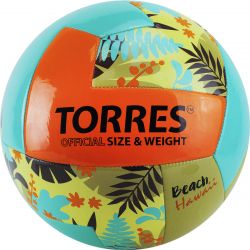 Мяч для пляжного волейбола TORRES Hawaii №5 (ТПУ) бирюзово-оранжевый Мяч для пляжного волейбола TORRES Hawaii №5 (ТПУ) бирюзово-оранжевый