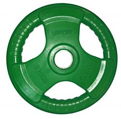 Диск олимпийский 10 кг обрезиненный цветной с ручкой V-SPORT LC-10