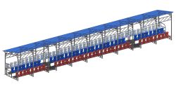 Трибуна сборно-разборная 3-х рядная на 112 мест (с навесом из поликарбоната) СТ-414