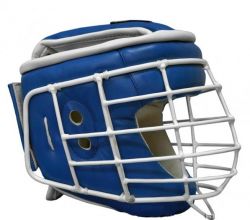 Шлем для армейского рукопашного боя ТИТАН-2 с белой маской, M (иск.кожа) синий