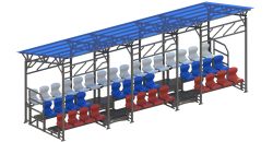 Трибуна сборно-разборная 3-х рядная на 40 мест (с навесом из поликарбоната) СТ-234 Трибуна сборно-разборная 3-х рядная на 40 мест (с навесом из поликарбоната) СТ-234