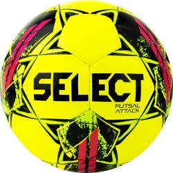 Мяч футзальный SELECT Futsal Attack V22 Shiny №4 (ПУ) желто-зелено-розовый Мяч футзальный SELECT Futsal Attack V22 Shiny №4 (ПУ) желто-зелено-розовый