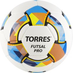 Мяч футзальный TORRES Futsal Pro №4 (ПУ) белый-золотой-черный Мяч футзальный TORRES Futsal Pro №4 (ПУ) белый-золотой-черный