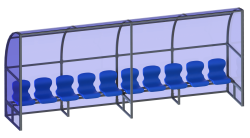 Скамейка для запасных игроков (10 мест, боковины закрыты) СТ-169 Скамейка для запасных игроков (10 мест, боковины закрыты) СТ-169