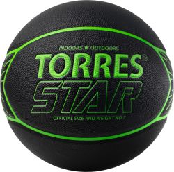 Мяч баскетбольный TORRES Star №7 (ПУ) черно-зеленый Мяч баскетбольный TORRES Star №7 (ПУ) черно-зеленый