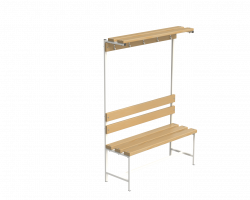 Скамейка с вешалкой и верхней полкой для раздевалок (цельная) 1500 мм