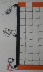 Сетка для пляжн. волейбола проф. 8,5х1 м d=3,5 мм (оранж. тент, черная) трос, бок. вставки Сетка для пляжн. волейбола проф. 8,5х1 м d=3,5 мм (оранж. тент, черная) трос, бок. вставки