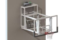 Щит баскетбольный со складной пристенной фермой на электроприводе (к-т: ферма, щит из закаленного стекла 10мм, протектор, аморт. кольцо, сетка) СТ-456