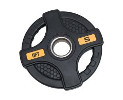 Диск олимпийский обрезиненный с двумя хватами Original FitTools FT-2HGP 5 кг