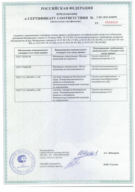 Приложение к пожарному сертификату соответствия Приложение к пожарному сертификату соответствия