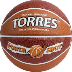 Мяч баскетбольный TORRES Power Shot №7 (ПУ) коричнево-оранжевый Мяч баскетбольный TORRES Power Shot №7 (ПУ) коричнево-оранжевый