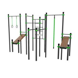 Воркаут (3 турника, 2 скамьи для пресса, брусья, швед. стенка, кольца, канат) ZAVODSPORTA W261