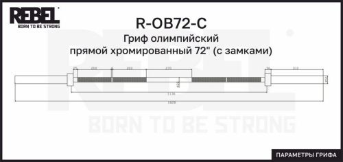 Гриф олимпийский прямой хромированный 72" REBEL R-OB72-C (с замками)#5 Гриф олимпийский прямой хромированный 72" REBEL R-OB72-C (с замками)#5