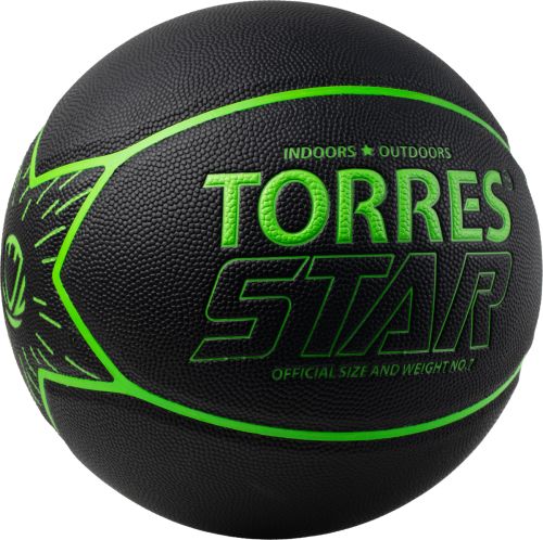 Мяч баскетбольный TORRES Star №7 (ПУ) черно-зеленый#3 Мяч баскетбольный TORRES Star №7 (ПУ) черно-зеленый#3