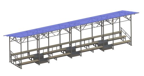 Трибуна сборно-разборная 3-х рядная на 60 мест с деревянными скамейками (с навесом из поликарбоната) СТ-254