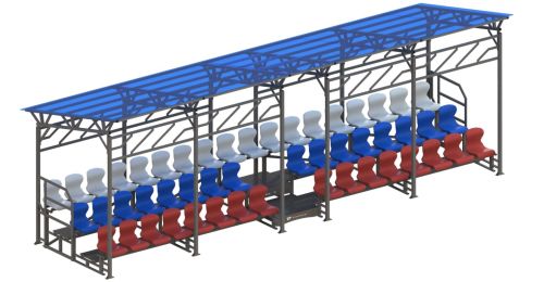 Трибуна сборно-разборная 3-х рядная на 50 мест (с навесом из поликарбоната) СТ-412