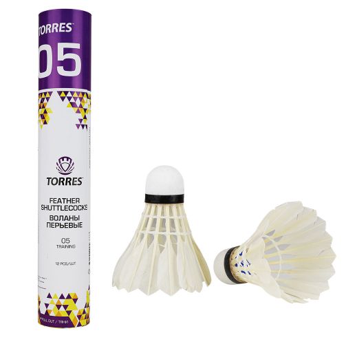 Воланы для бадминтона TORRES BD20130 05 (перо/пробка) 12 шт.