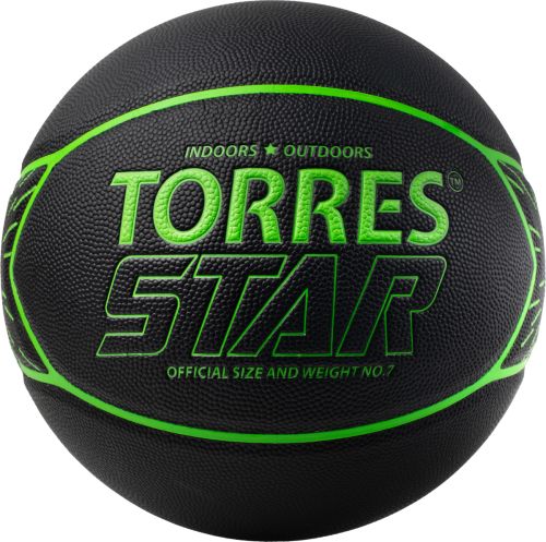 Мяч баскетбольный TORRES Star №7 (ПУ) черно-зеленый Мяч баскетбольный TORRES Star №7 (ПУ) черно-зеленый