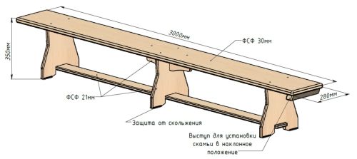 Скамейка гимнастическая "ГОСТ" 3000х280х350мм (дер. ножки) СТД-21#2