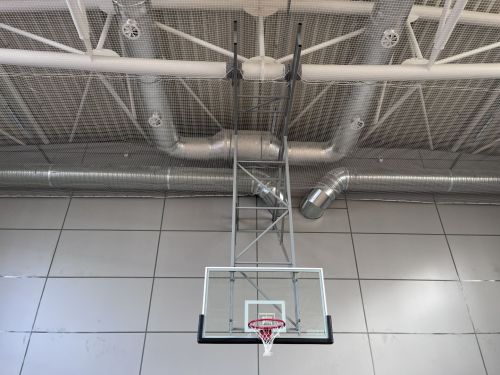 Щит баскетбольный со стационарной потолочной фермой (к-т: ферма, щит из закаленного стекла, протектор, аморт. кольцо, сетка) СТ-333#5