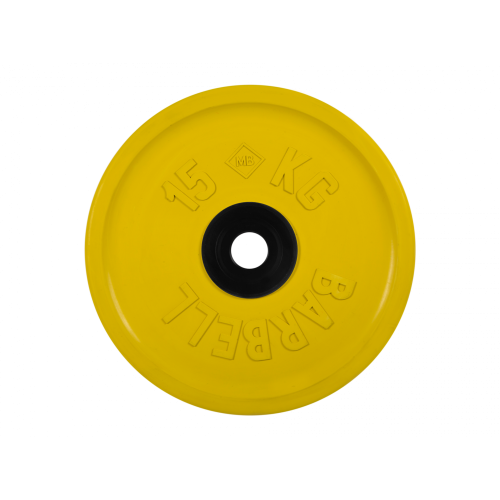 Диск обрезиненный евро-классик 15кг, d=51мм (желтый) MB Barbell MB-PltCE-15