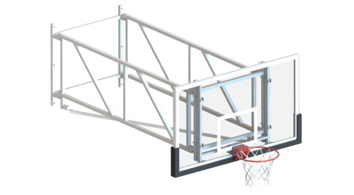 Баскетбольный щит из закаленного стекла 10 мм, со складной фермой 1600-3200 мм, амортизационным кольцом и протектором СТ-200