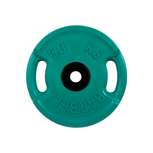 Диск обрезиненный с ручками 50кг, d=51мм (цветной) MB Barbell MB-PltCS-50