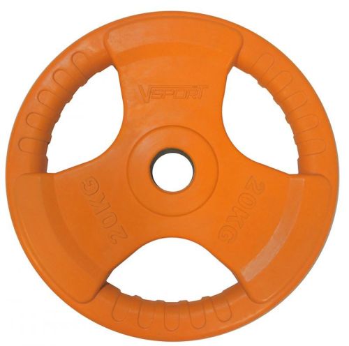 Диск олимпийский 20 кг обрезиненный цветной с ручкой V-SPORT LC-20