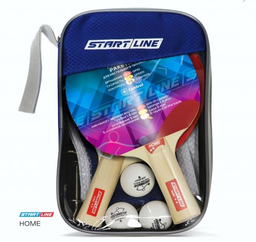 Набор для настольного тенниса START LINE (2 ракетки Home 2*, 3 мяча Club Select, сетка с креплением)