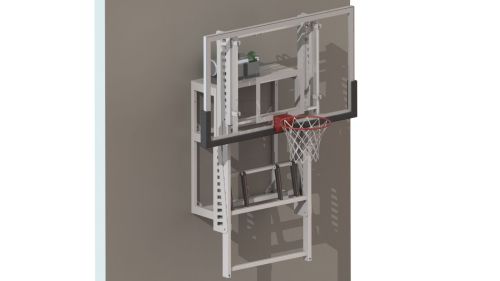 Щит баскетбольный со складной пристенной фермой на электроприводе (к-т: ферма, щит из закаленного стекла 10мм, протектор, аморт. кольцо, сетка) СТ-456#2