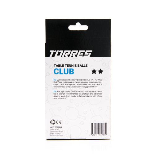 Мяч для настольного тенниса TORRES Club 2* (6 шт.) белый#5
