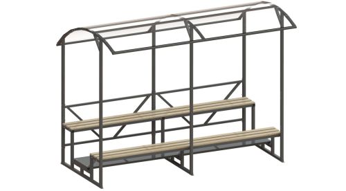 Трибуна 2-х рядная на 12 мест со скамейками из ДПК доски (с навесом из поликарбоната) СТ-334 Трибуна 2-х рядная на 12 мест со скамейками из ДПК доски (с навесом из поликарбоната) СТ-334