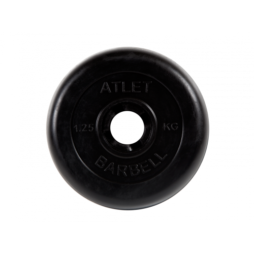 Диск обрезиненный Атлет 1,25 кг, d=26 мм (черный) MB Barbell MB-AtletB26-1,25