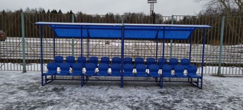 Трибуна 2-х рядная на 12 мест (с навесом из поликарбоната) СТ-49#4 Трибуна 2-х рядная на 12 мест (с навесом из поликарбоната) СТ-49#4