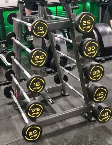 Комплект полиуретановых фиксированных штанг 10-45 кг (10 штанг) со стойкой FTX-414.1 Комплект полиуретановых фиксированных штанг 10-45 кг (10 штанг) со стойкой FTX-414.1