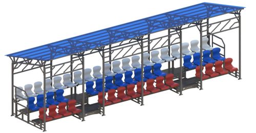 Трибуна сборно-разборная 3-х рядная на 52 мест (с навесом из поликарбоната) СТ-413