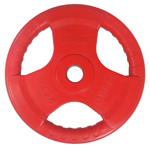 Диск олимпийский 25 кг обрезиненный цветной с ручкой V-SPORT LC-25