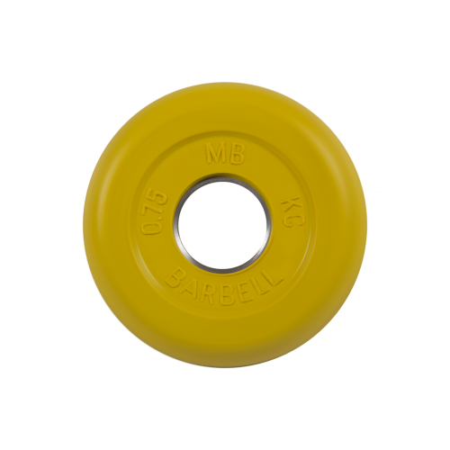 Диск обрезиненный 0,75кг, d=26мм (желтый) MB Barbell MB-PltC26-0,75
