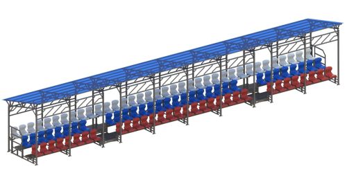 Трибуна сборно-разборная 3-х рядная на 100 мест (с навесом из поликарбоната) СТ-235