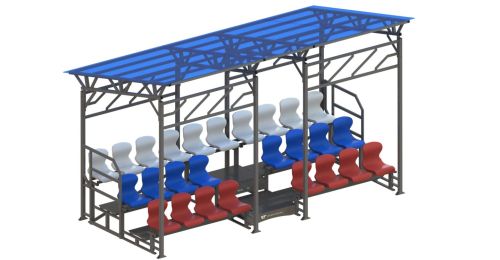 Трибуна сборно-разборная 3-х рядная на 26 мест (с навесом из поликарбоната) СТ-411
