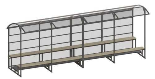 Трибуна 2-х рядная на 24 мест (с навесом и задней стенкой из поликарбоната) СТ-394 Трибуна 2-х рядная на 24 мест (с навесом и задней стенкой из поликарбоната) СТ-394