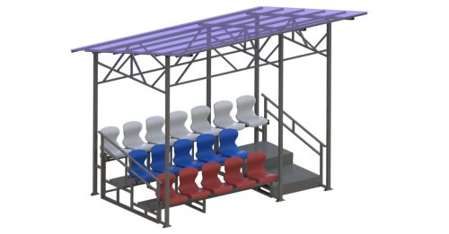 Трибуна сборно-разборная 3-х рядная на 17 мест (с навесом из поликарбоната) СТ-309