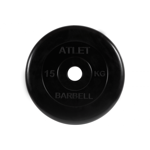 Диск обрезиненный Атлет 15 кг, d=51 мм (черный) MB Barbell MB-AtletB51-15 Диск обрезиненный Атлет 15 кг, d=51 мм (черный) MB Barbell MB-AtletB51-15