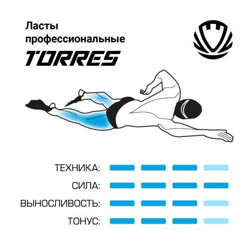 Ласты профессиональные TORRES F03 (серо-черные)#8 Ласты профессиональные TORRES F03 (серо-черные)#8