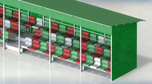 Трибуна сборно-разборная 3-х рядная на 150 мест (с навесом) СТ-326#2 Трибуна сборно-разборная 3-х рядная на 150 мест (с навесом) СТ-326#2