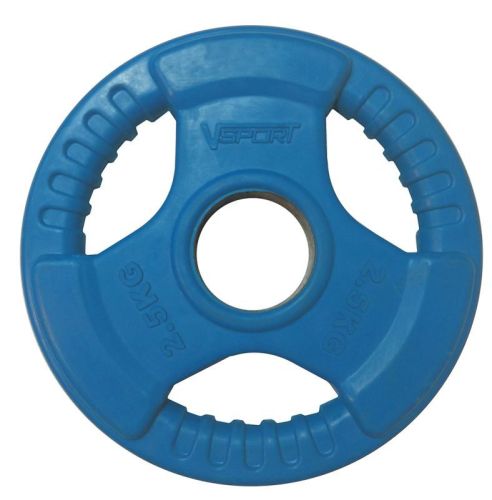 Диск олимпийский 2,5 кг обрезиненный цветной с ручкой V-SPORT LC-2.5