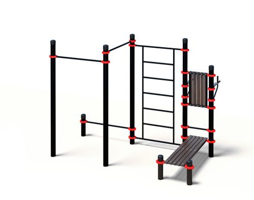 Комплекс Воркаут с низкой перекладиной, лавкой для пресса, шведской стенкой и тренажером брусья-пресс#2