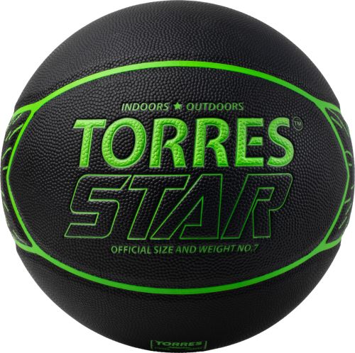 Мяч баскетбольный TORRES Star №7 (ПУ) черно-зеленый#2 Мяч баскетбольный TORRES Star №7 (ПУ) черно-зеленый#2